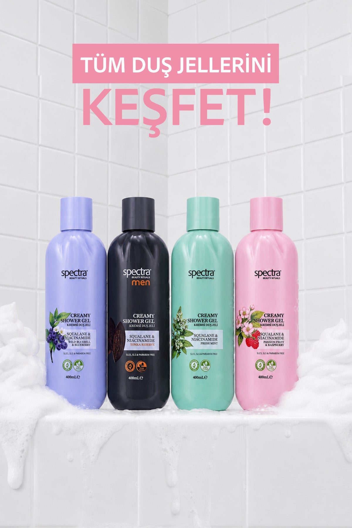 Nemlendirici Kremsi Vegan Duş Jeli -Raspberry&Passion Fruit- SLES&SLS&Paraben içermez- 400 ML