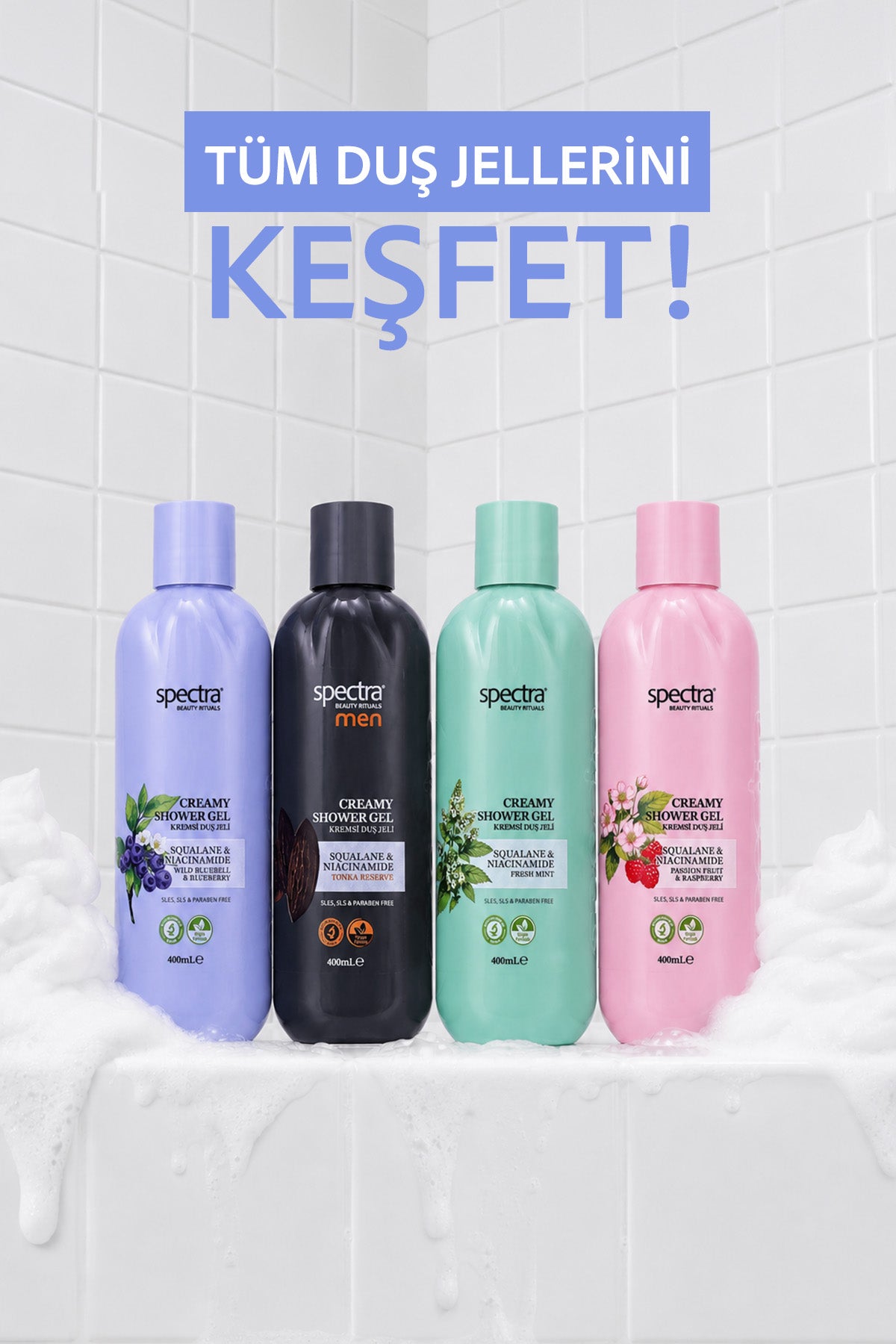 Nemlendirici Kremsi Vegan Duş Jeli -Blueberry&Wild Bluebell- SLES&SLS&Paraben içermez- 400 ML