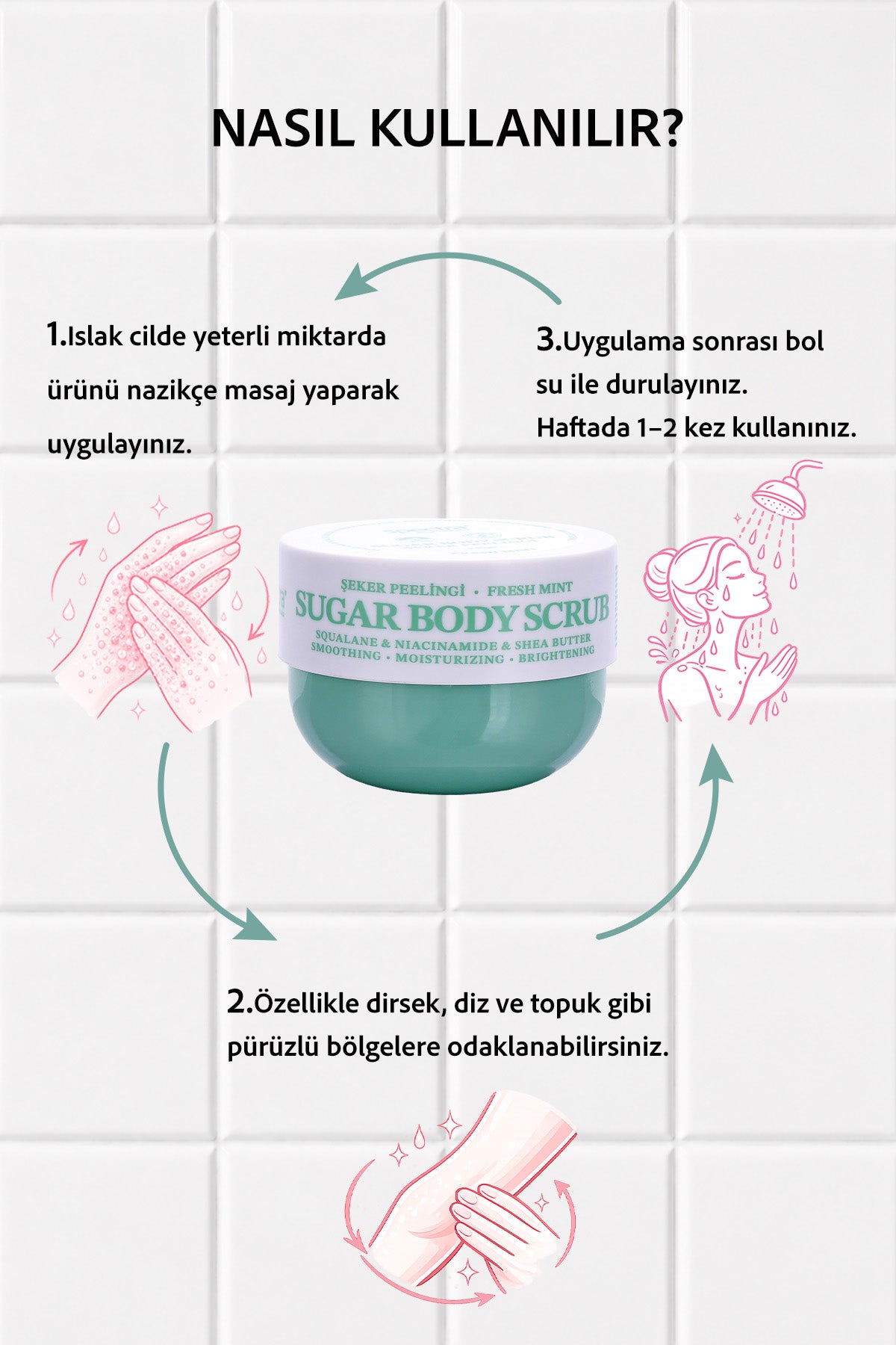 Pürüzsüzleştirici ve Nemlendirici Vegan Şeker Peelingi -Fresh Mint- Body Scrub 330 gr