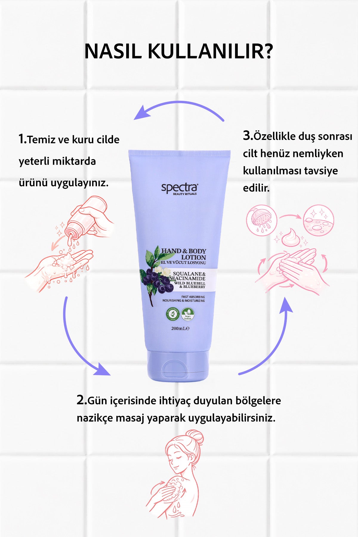 Nemlendirici ve Canlandırıcı Vegan El ve Vücut Losyonu -Blueberry&Wild Bluebell- 200 ML
