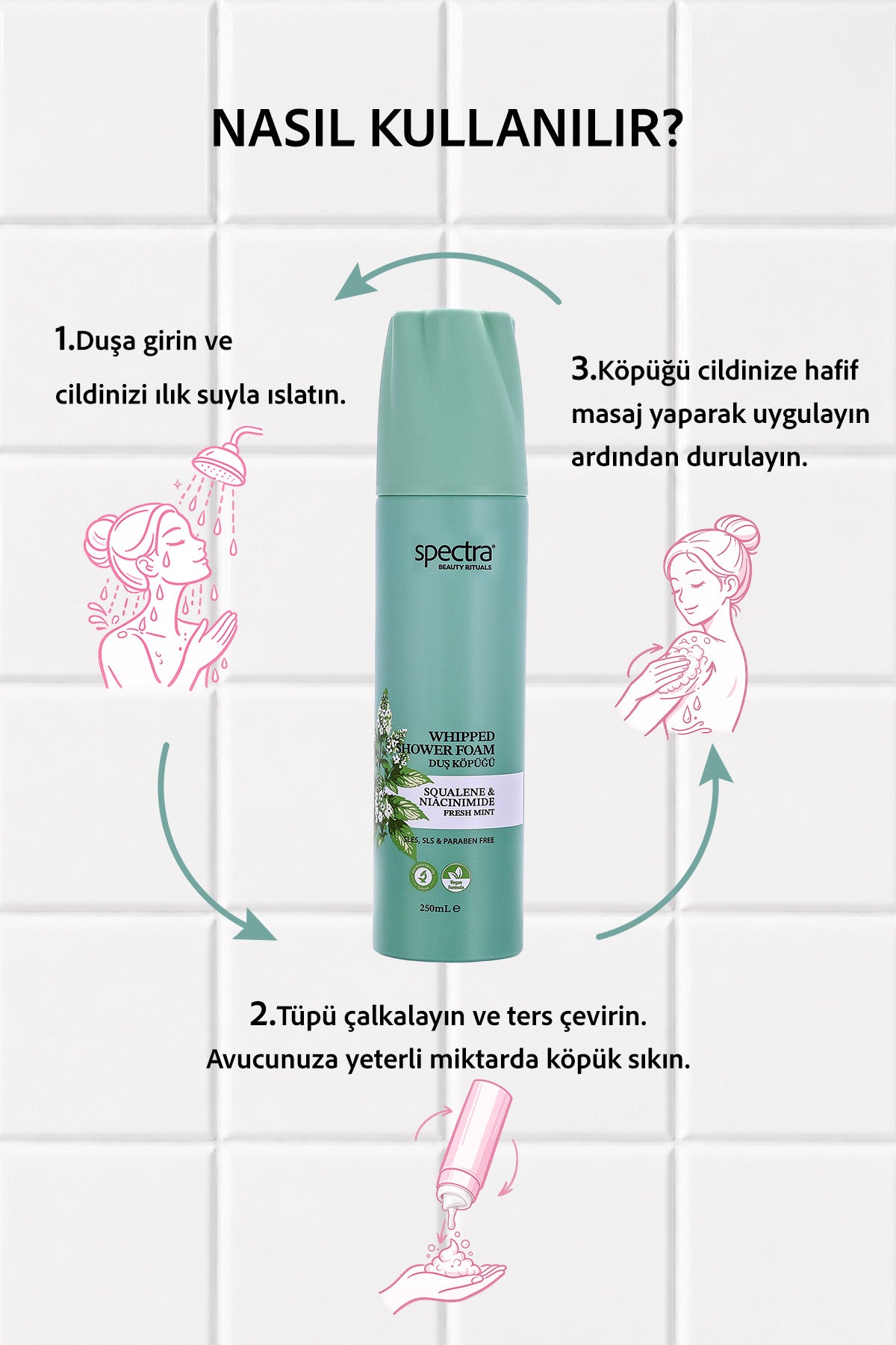 Nemlendirici ve Arındırıcı Vegan Whipped Duş Köpüğü - Fresh Mint - 250 ML