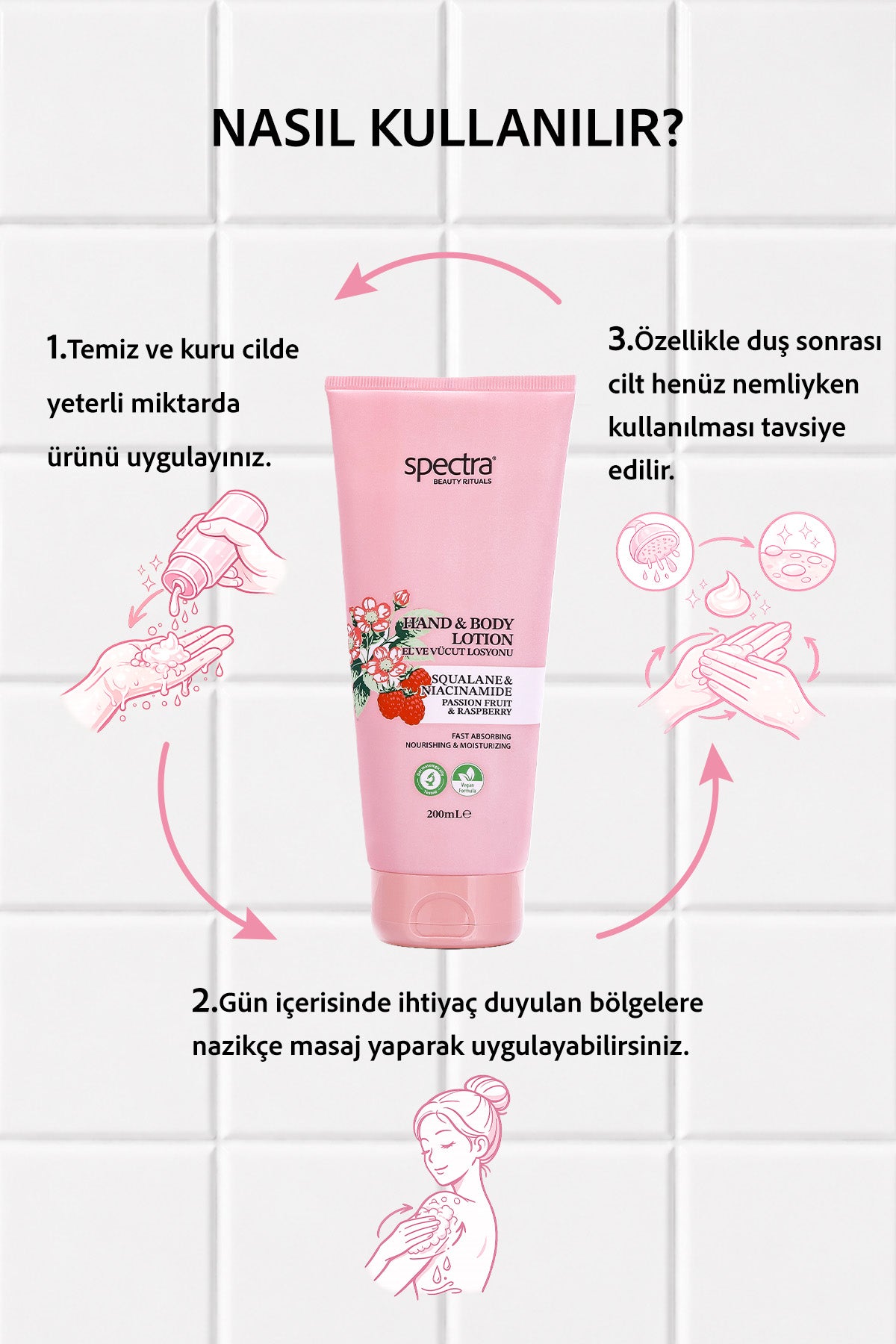 Nemlendirici ve Canlandırıcı Vegan El ve Vücut Losyonu -Raspberry&Passion Fruit- 200 ML