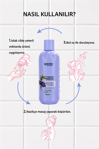 Nemlendirici Kremsi Vegan Duş Jeli -Blueberry&Wild Bluebell- SLES&SLS&Paraben içermez- 400 ML