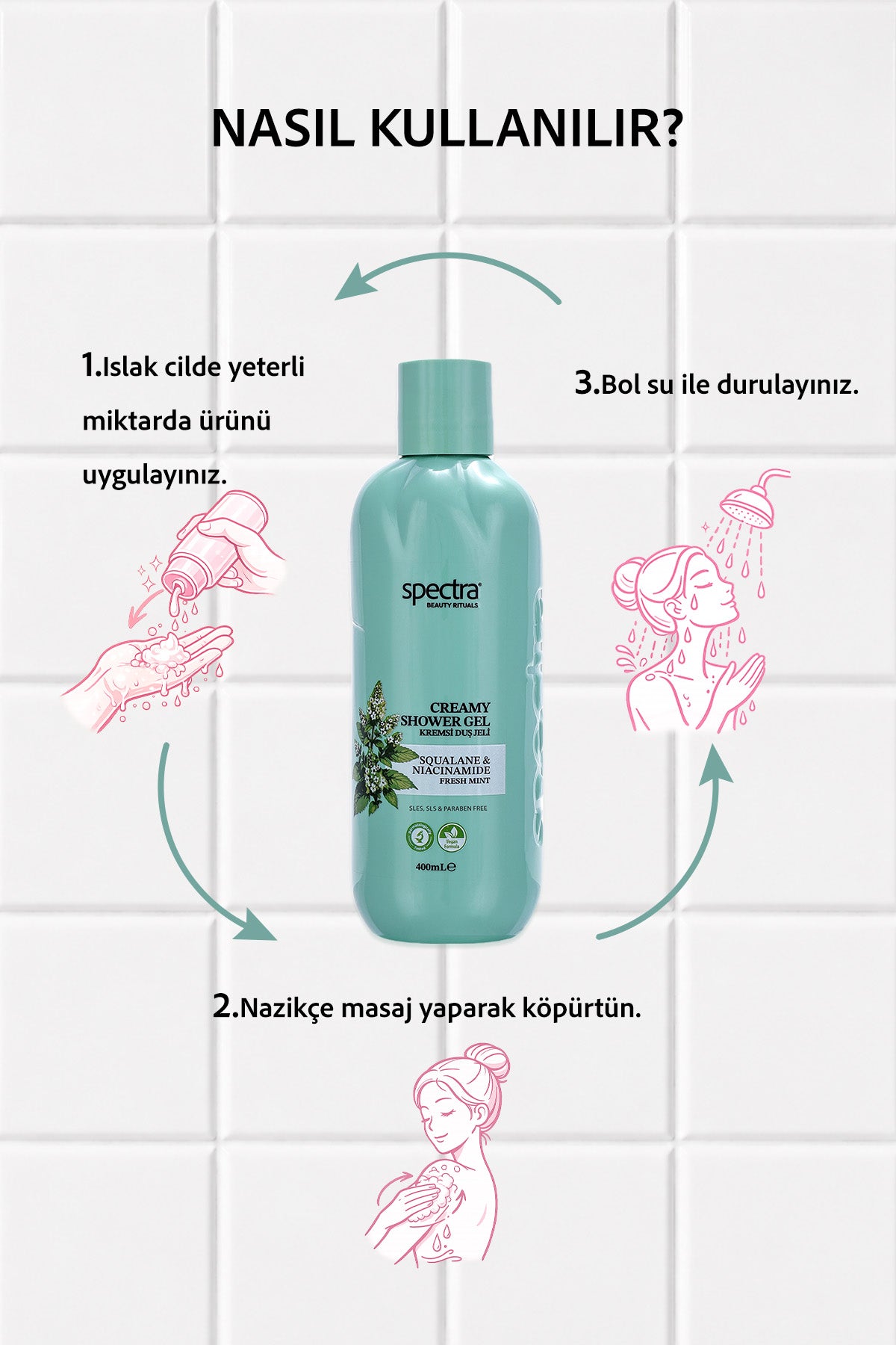 Nemlendirici Kremsi Vegan Duş Jeli -Fresh Mint- SLES&SLS&Paraben içermez- 400 ML