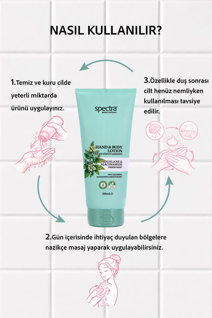 Nemlendirici ve Canlandırıcı Hızlı Emilen Vegan El ve Vücut Losyonu -Fresh Mint- 200 ML