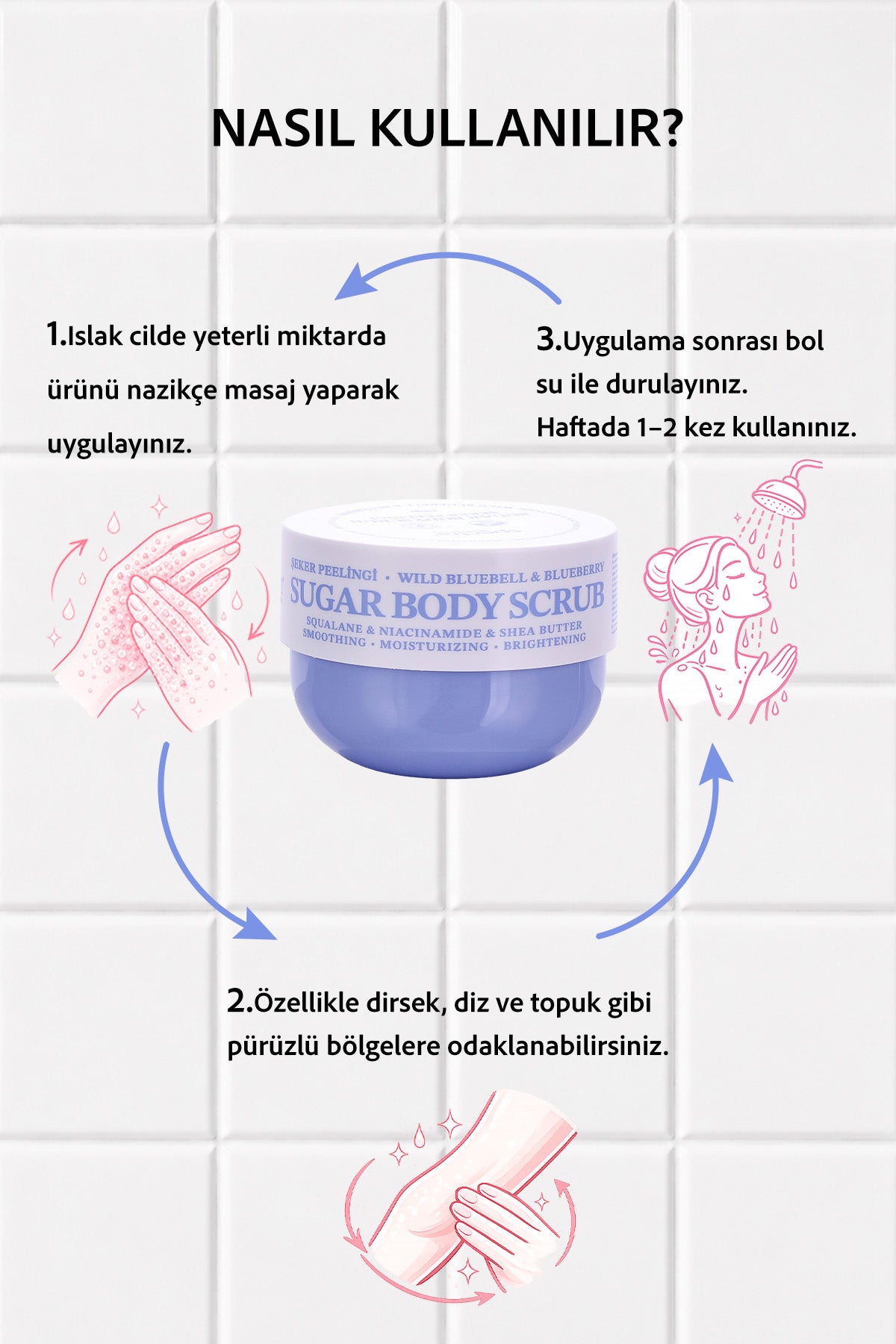 Pürüzsüzleştirici ve Nemlendirici Vegan Şeker Peelingi (Scrub) -Blueberry&Wild Bluebell- 330 gr