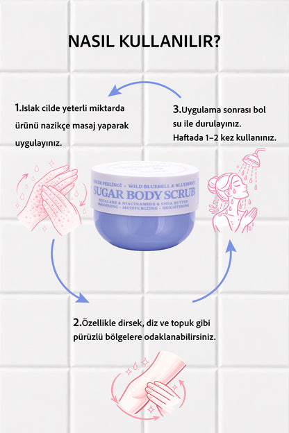 Pürüzsüzleştirici ve Nemlendirici Vegan Şeker Peelingi (Scrub) -Blueberry&Wild Bluebell- 330 gr