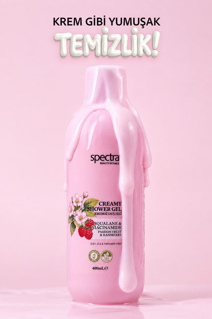 Nemlendirici Kremsi Vegan Duş Jeli -Raspberry&Passion Fruit- SLES&SLS&Paraben içermez- 400 ML