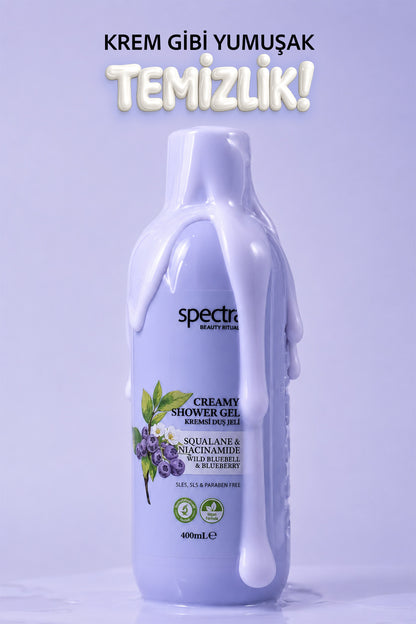 Nemlendirici Kremsi Vegan Duş Jeli -Blueberry&Wild Bluebell- SLES&SLS&Paraben içermez- 400 ML