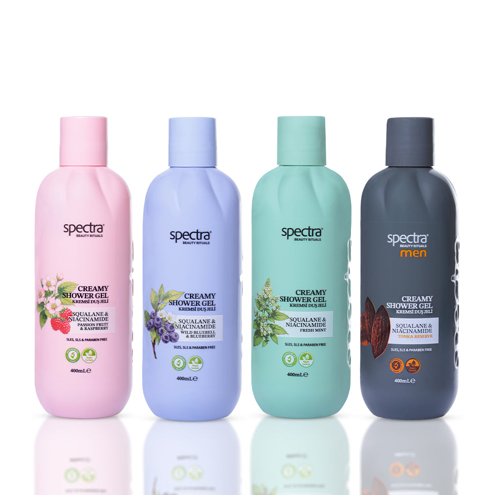Blueberry, Raspberry, Fresh Mint & Men 4'lü Vegan Kremsi Duş Jeli Bakım Seti 4 x 400 ml - 1