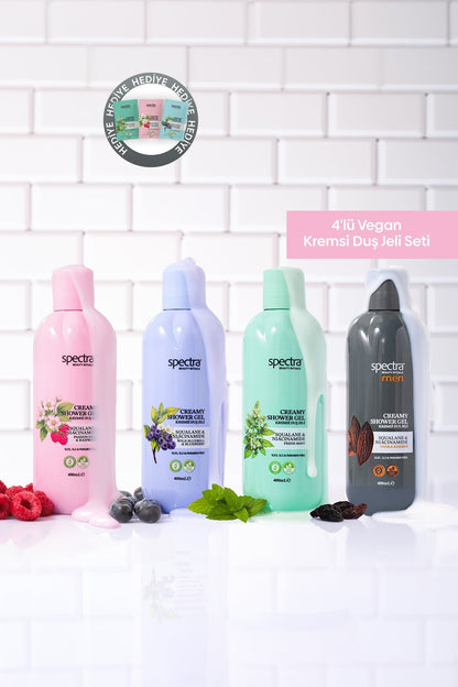 Blueberry, Raspberry, Fresh Mint & Men 4'lü Vegan Kremsi Duş Jeli Bakım Seti 4 x 400 ml - 3
