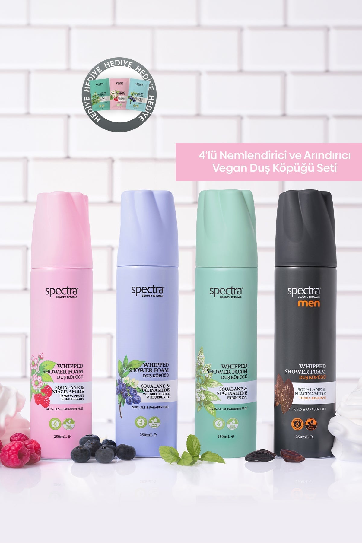 Blueberry Raspberry Fresh Mint Men 4'lü Vegan Whipped Duş Köpüğü Bakım Seti 4 x 250 ml - 3