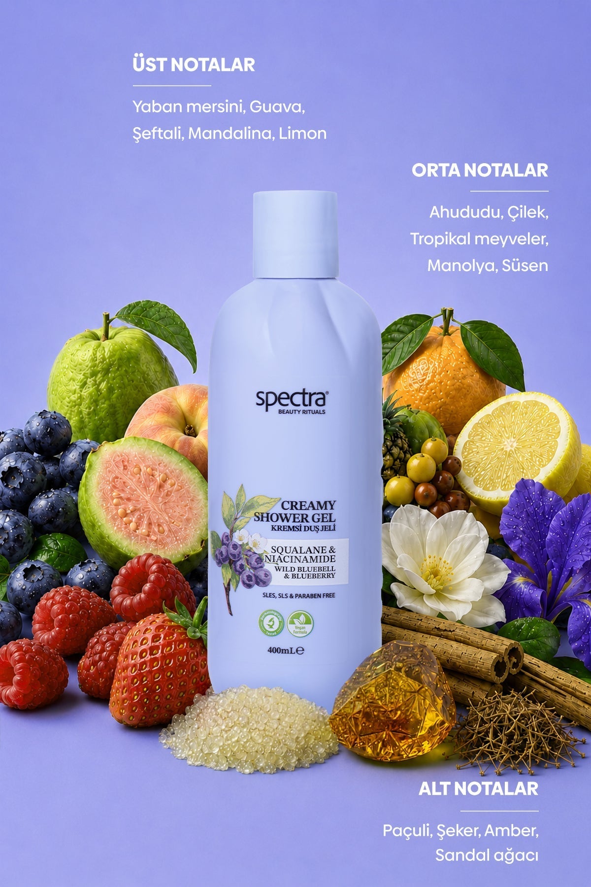 Blueberry, Raspberry & Men 3'lü Vegan Kremsi Duş Jeli Seti, SLS SLES Paraben İçermez - 6