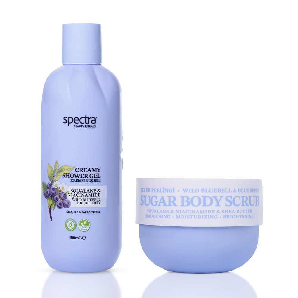 Blueberry & Wild Bluebell 2'li Vegan Duş Bakım Seti, Duş Jeli + Şeker Peelingi 330 gr - 1