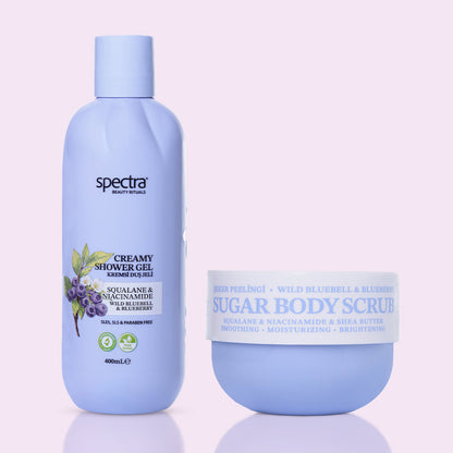Blueberry & Wild Bluebell 2'li Vegan Duş Bakım Seti, Duş Jeli + Şeker Peelingi 330 gr - 2