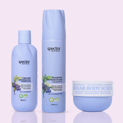 Blueberry & Wild Bluebell 3'lü Vegan Bakım Seti, Duş Köpüğü + Duş Jeli + Şeker Peelingi - 2