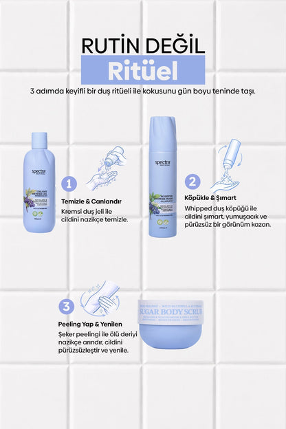 Blueberry & Wild Bluebell 3'lü Vegan Bakım Seti, Duş Köpüğü + Duş Jeli + Şeker Peelingi - 6