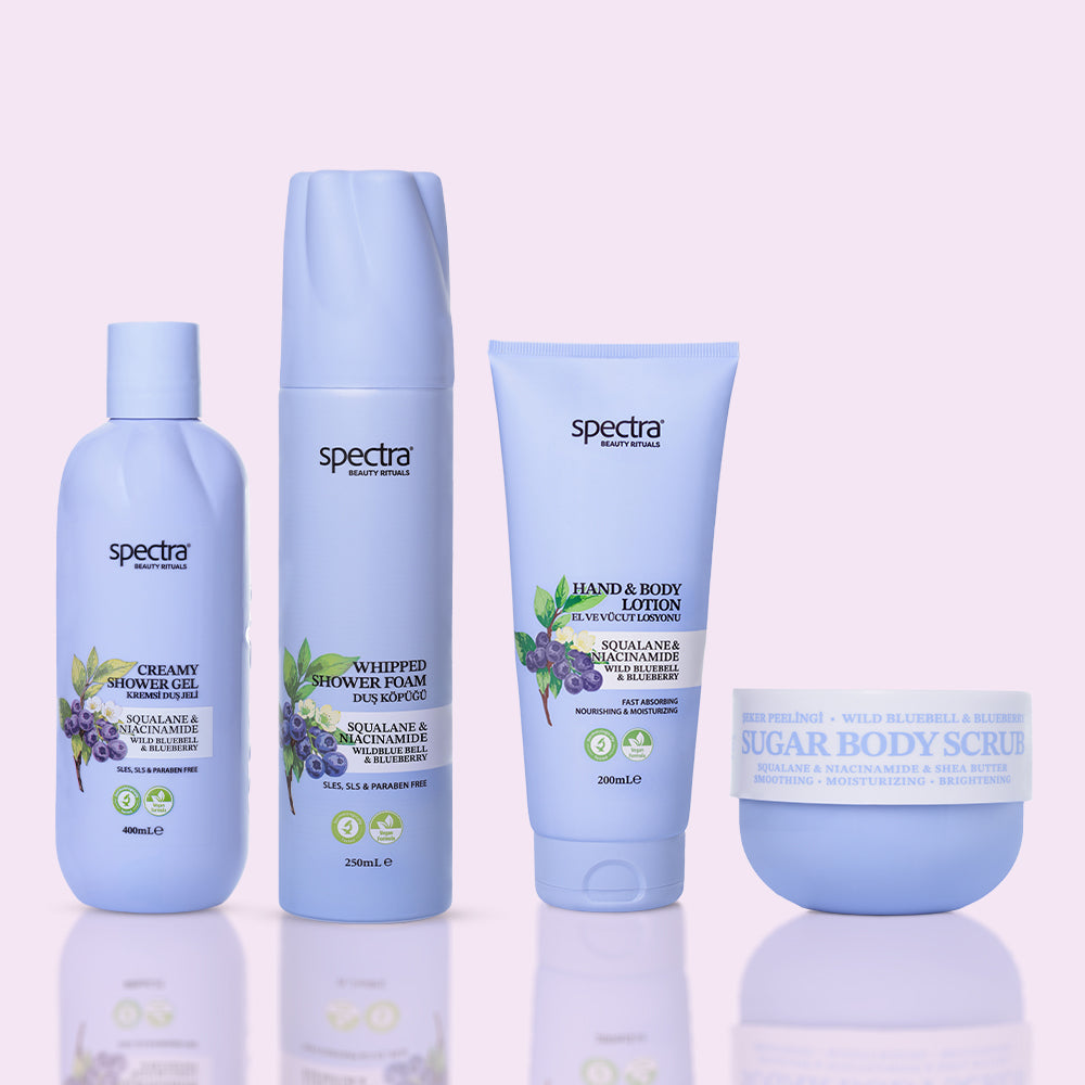 Blueberry & Wild Bluebell 4'lü Vegan Set, Köpük + Duş Jeli + Şeker Peelingi + Losyon - 2