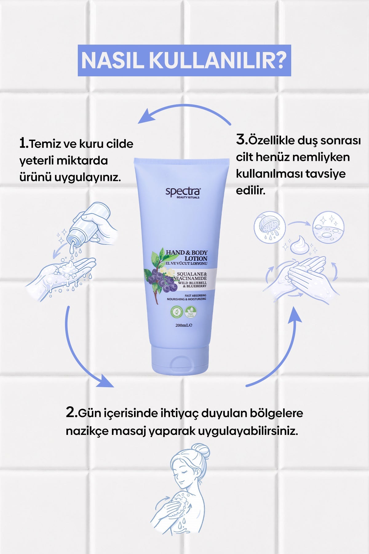 Blueberry & Wild Bluebell Vegan El ve Vücut Losyonu, Hızlı Emilen Nemlendirici 200 ml - 7