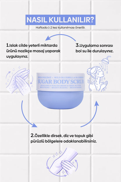 Blueberry & Wild Bluebell Vegan Şeker Peelingi, Pürüzsüzleştirici Vücut Scrub 330 gr - 8