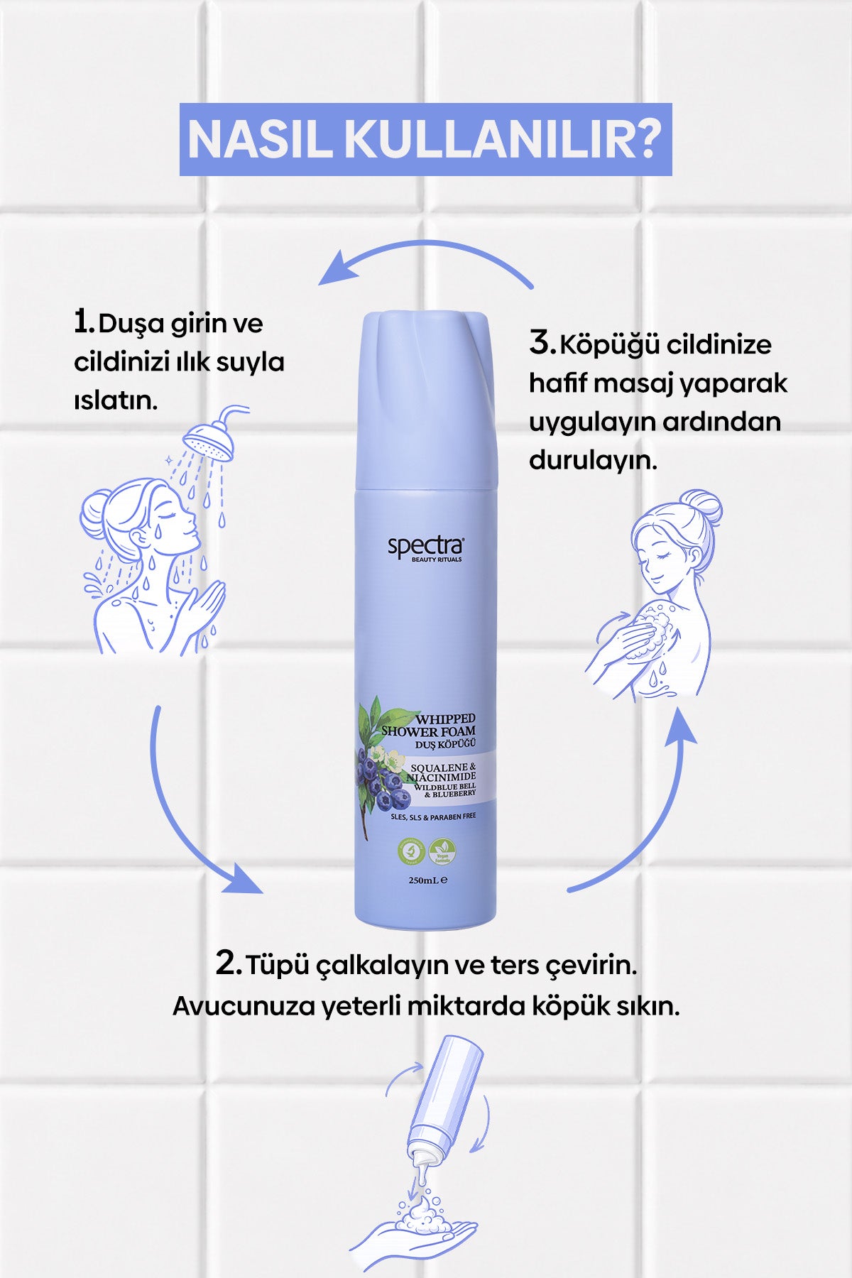 Blueberry & Wild Bluebell Vegan Whipped Duş Köpüğü, Squalane & Niacinamide 250 ml - 8