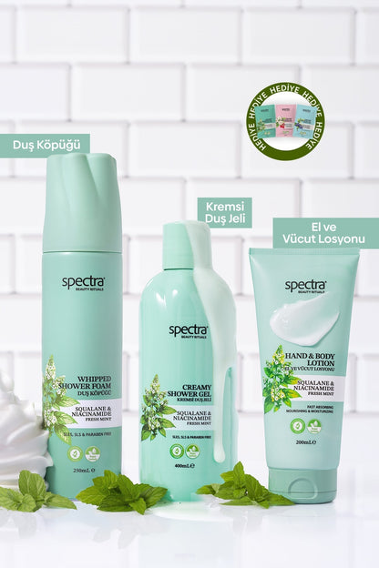 Fresh Mint 3'lü Vegan Bakım Seti, Duş Köpüğü 250 ml + Duş Jeli 400 ml + Losyon 200 ml - 3