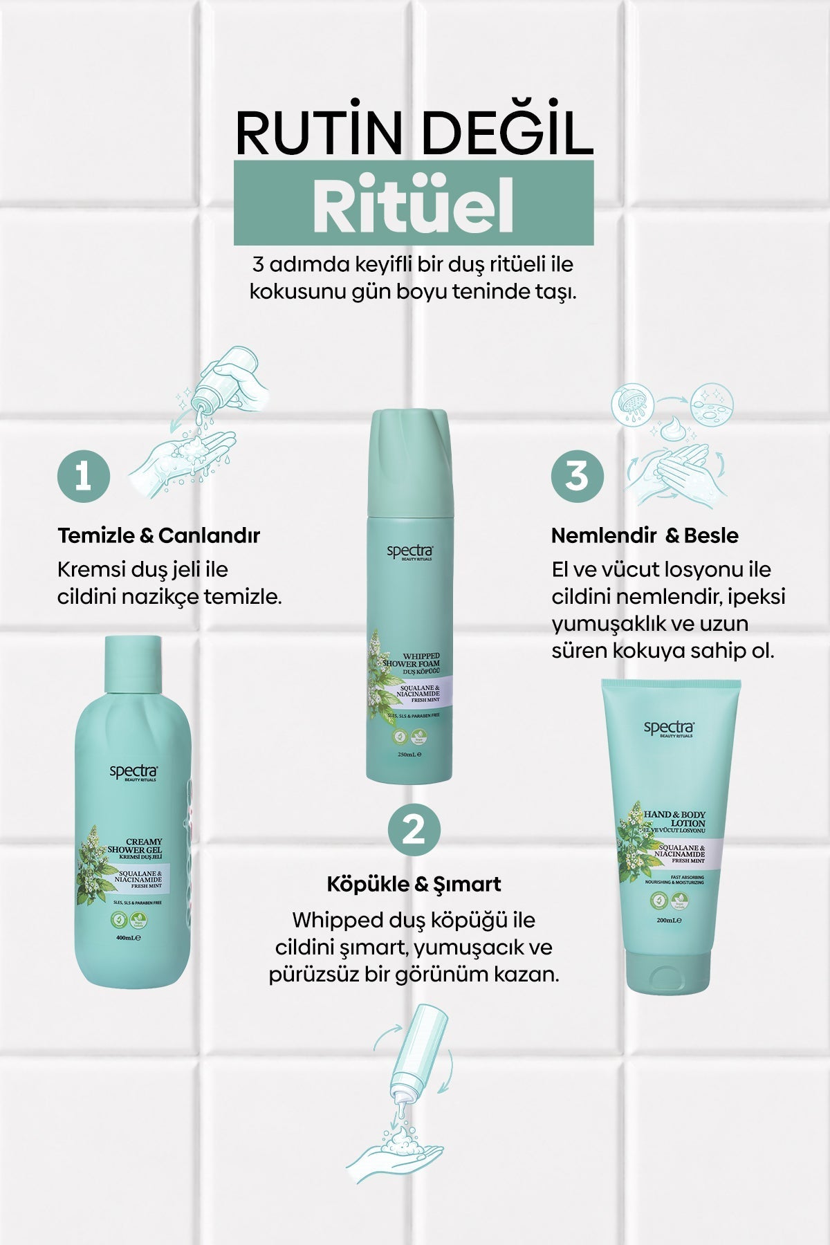 Fresh Mint 3'lü Vegan Bakım Seti, Duş Köpüğü 250 ml + Duş Jeli 400 ml + Losyon 200 ml - 7