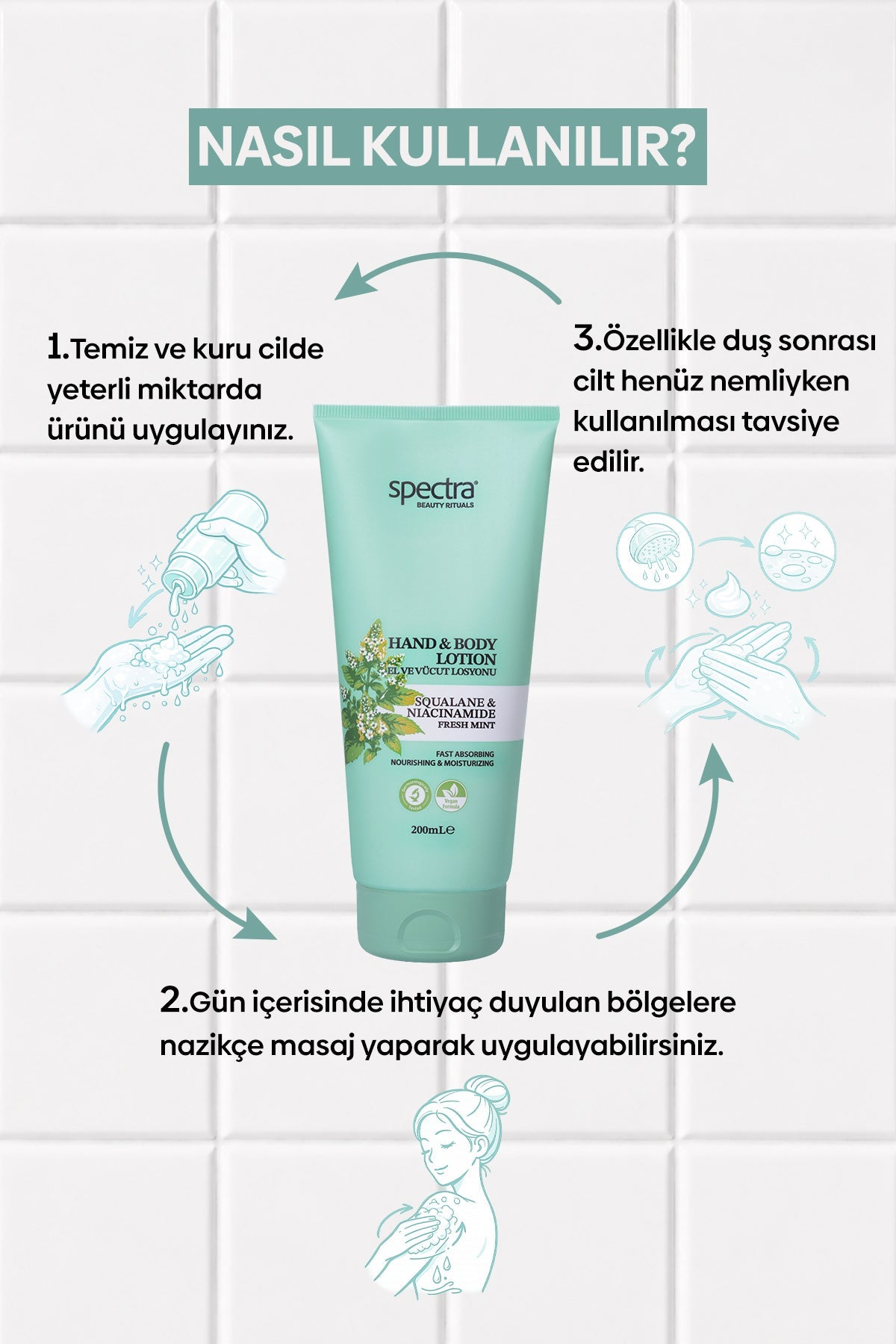 Fresh Mint Nane Kokulu Vegan El ve Vücut Losyonu, Hızlı Emilen Nemlendirici 200 ml - 8