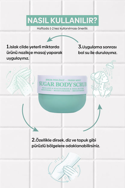 Fresh Mint Nane Kokulu Vegan Şeker Peelingi, Pürüzsüzleştirici Vücut Scrub 330 gram - 8