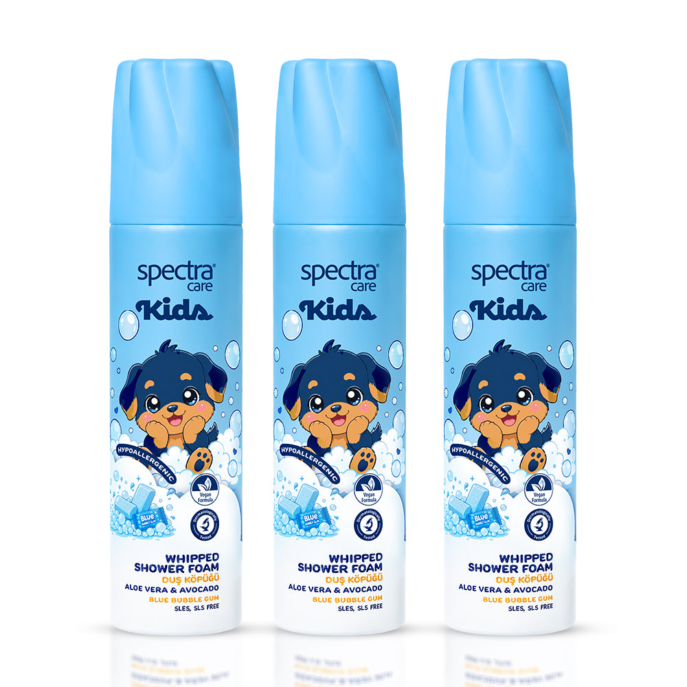 Kids Blue Bubble Gum 3'lü Nemlendirici Vegan Whipped Çocuk Duş Köpüğü Seti, 3 x 250 ml - 1