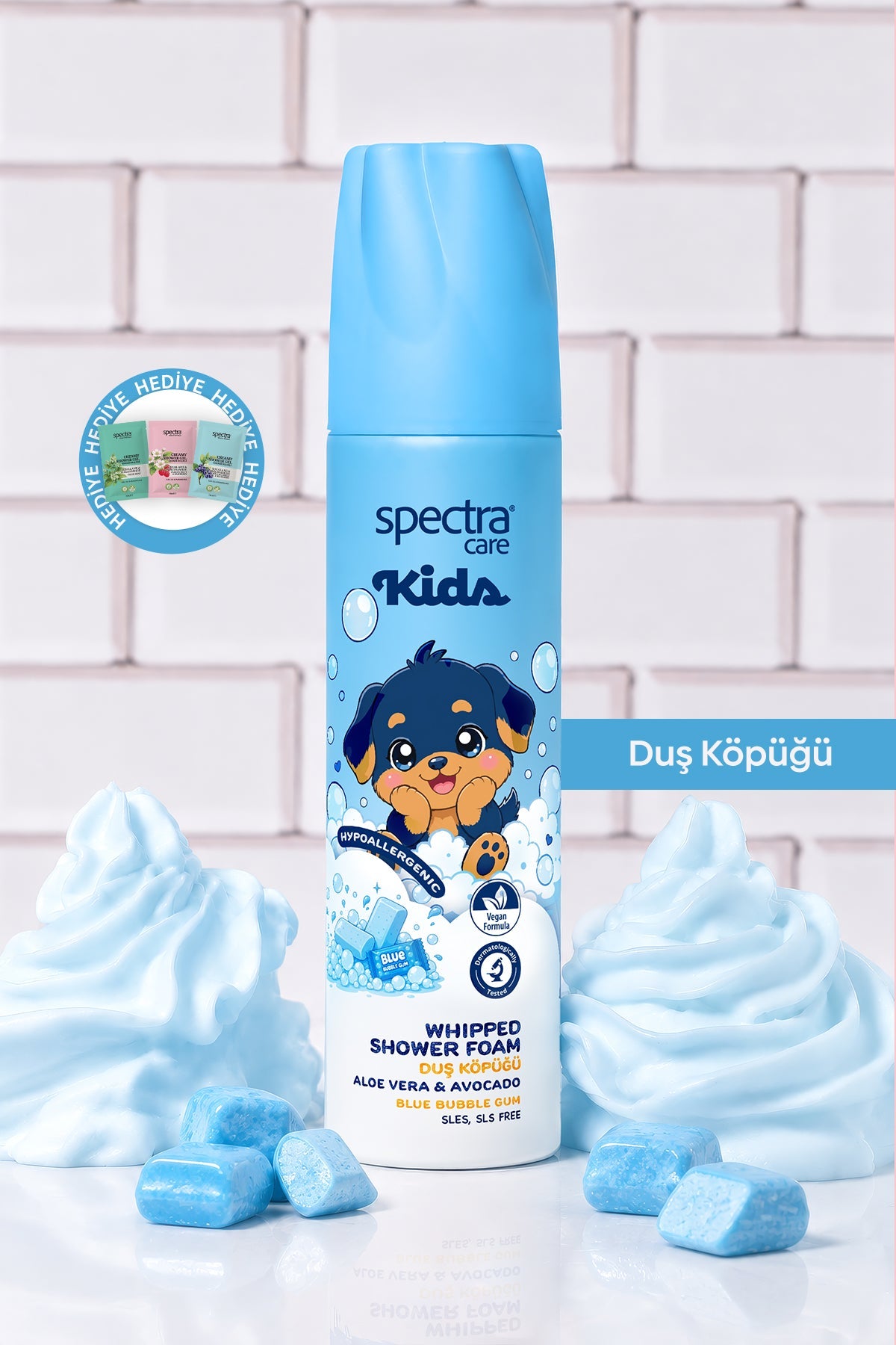 Kids Blue Bubble Gum Vegan Whipped Çocuk Duş Köpüğü, Nemlendirici Banyo Köpüğü 250 ml - 2