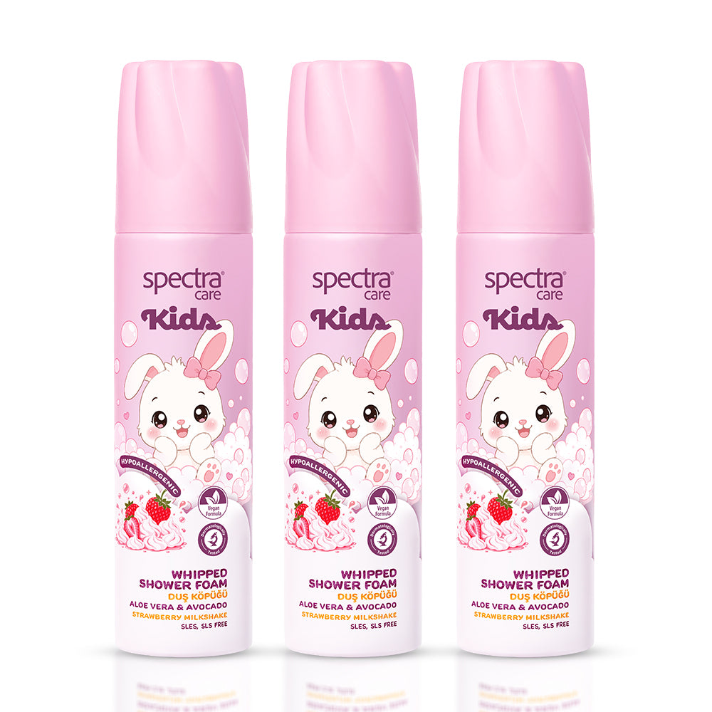 Kids Strawberry Milkshake 3'lü Vegan Whipped Çocuk Duş Köpüğü Seti, 3 Adet 250 ml - 1