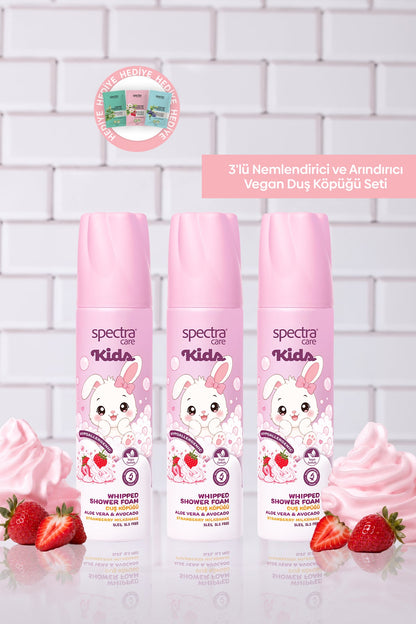 Kids Strawberry Milkshake 3'lü Vegan Whipped Çocuk Duş Köpüğü Seti, 3 Adet 250 ml - 2