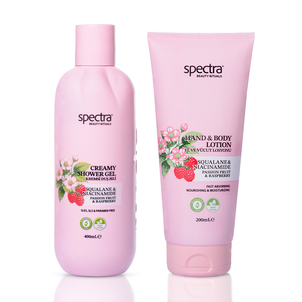 Raspberry & Passion Fruit 2'li Vegan Bakım Seti, Duş Jeli 400 ml + Vücut Losyonu 200 ml - 1