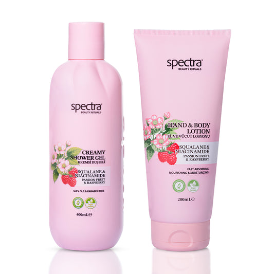 Raspberry & Passion Fruit 2'li Vegan Bakım Seti, Duş Jeli 400 ml + Vücut Losyonu 200 ml - 1