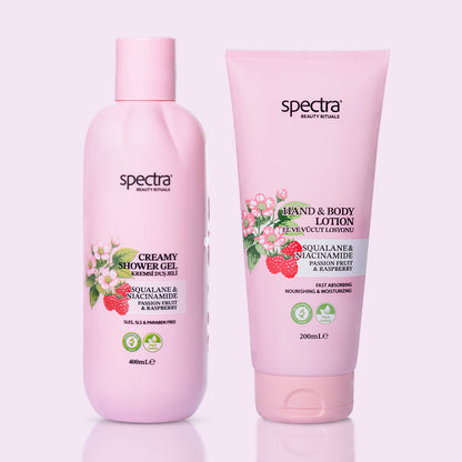 Raspberry & Passion Fruit 2'li Vegan Bakım Seti, Duş Jeli 400 ml + Vücut Losyonu 200 ml - 2