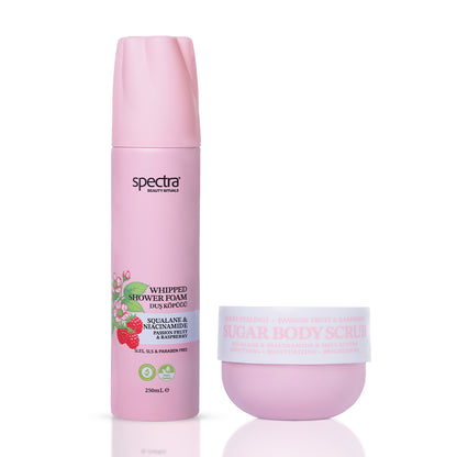 Raspberry & Passion Fruit 2'li Vegan Set, Duş Köpüğü 250 ml + Şeker Peelingi 330 gr - 1