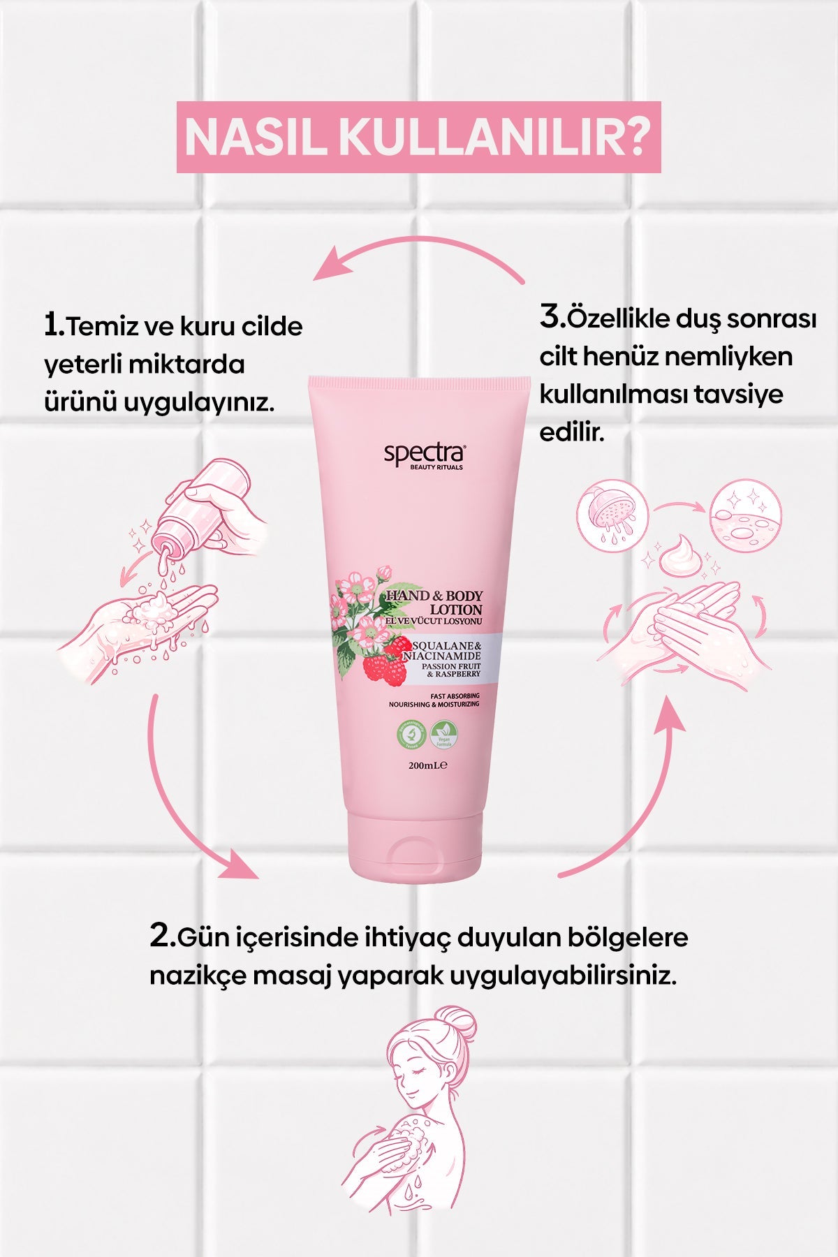 Raspberry & Passion Fruit Vegan El ve Vücut Losyonu, Hızlı Emilen Nemlendirici 200 ml - 8