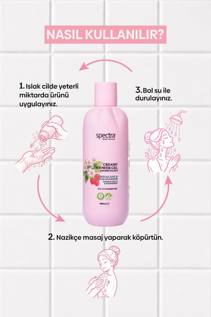 Raspberry & Passion Fruit Vegan Kremsi Duş Jeli, Nemlendirici ve Arındırıcı 400 ml - 8