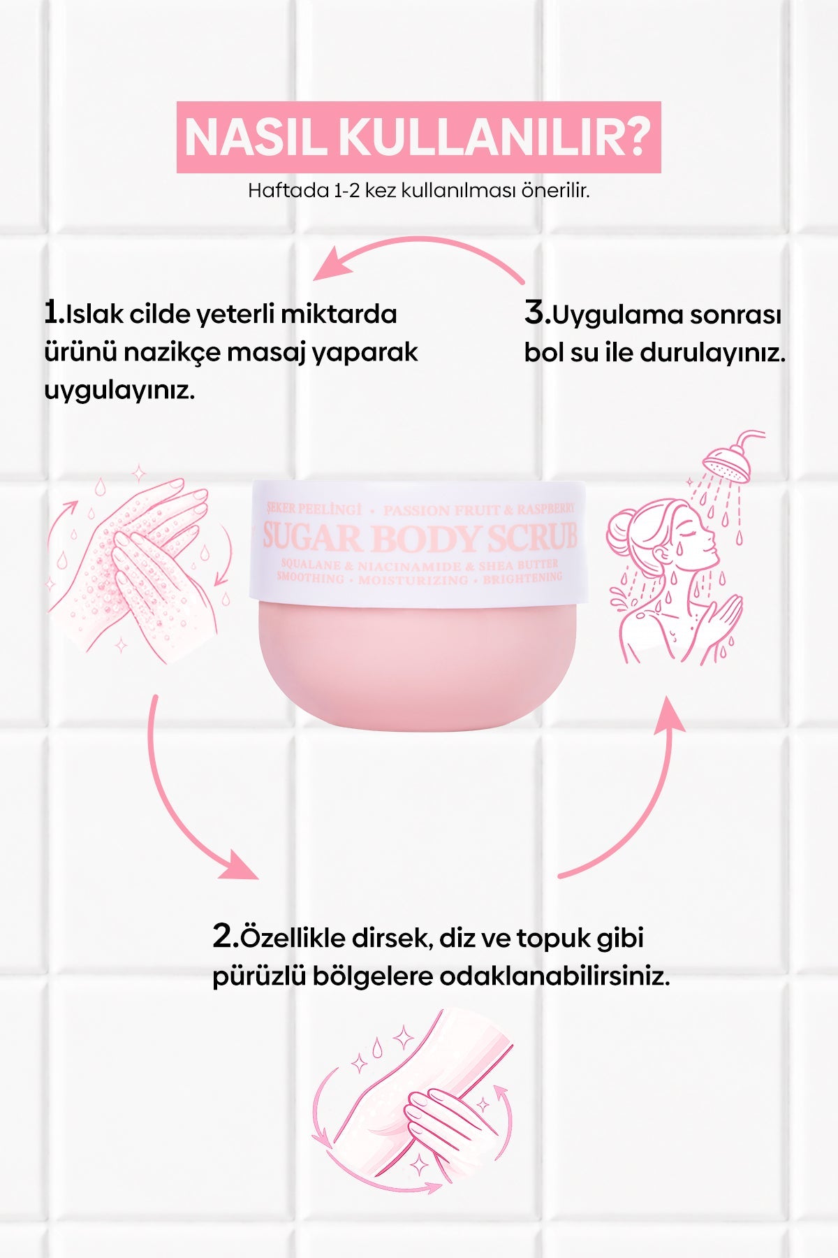 Raspberry & Passion Fruit Vegan Şeker Peelingi, Pürüzsüzleştirici Vücut Scrub 330 gr - 8