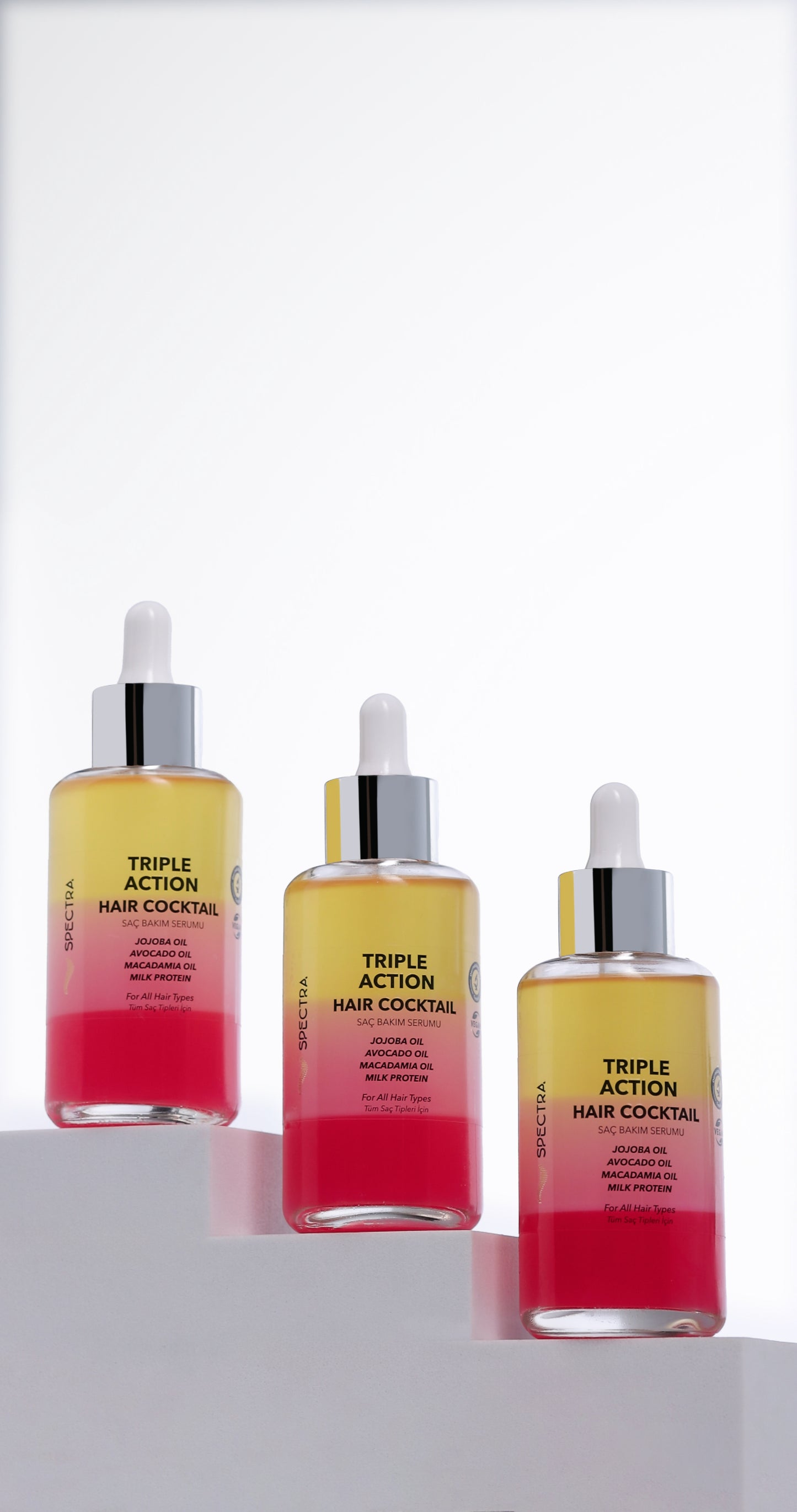 3 Fazlı Ağırlık Yapmayan Saç Kokteyl Serumu - Avakado & Jojoba & Makademya Yağı (Tropikal Koku) - 100 ML