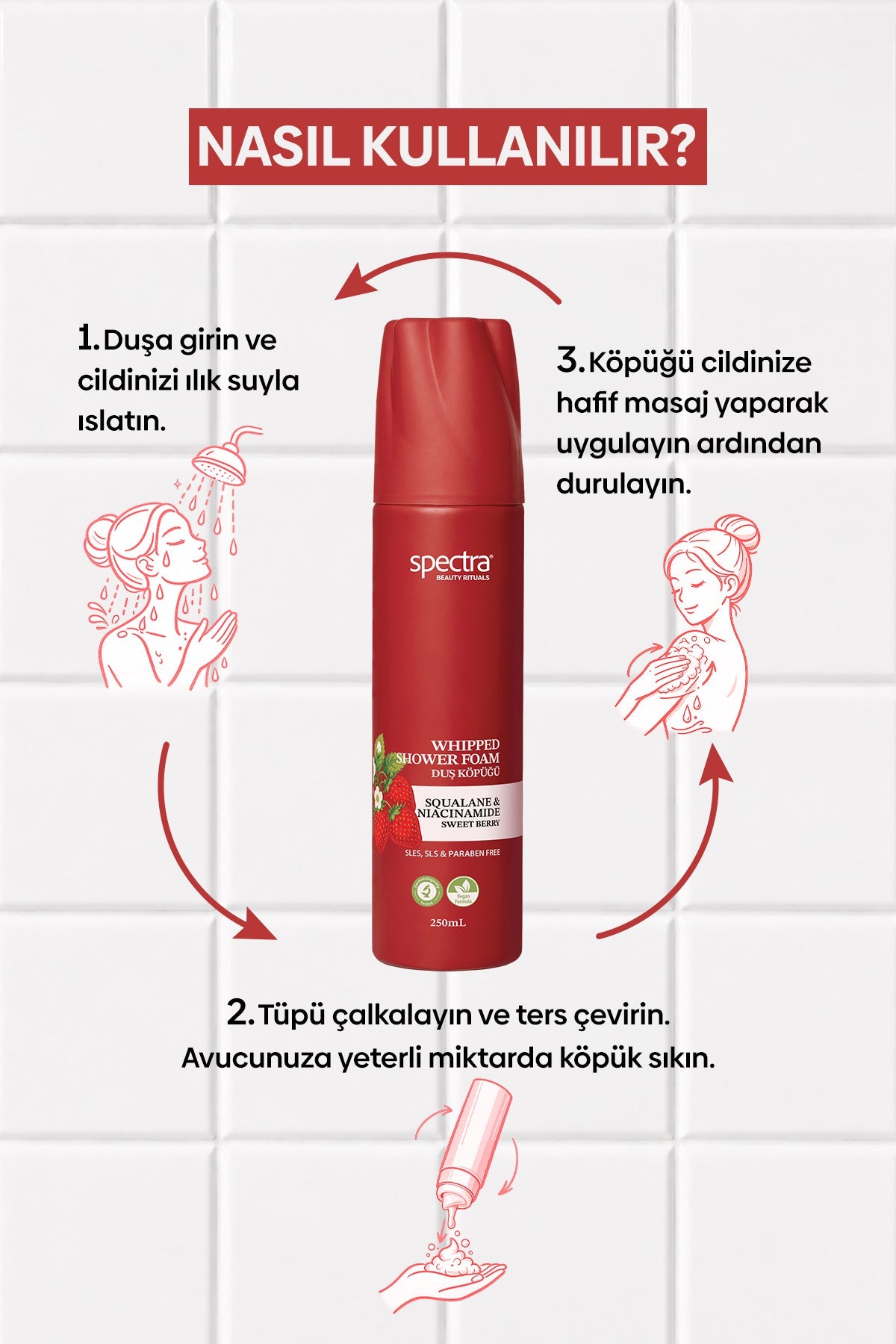 Sweet Berry Tatlı Çilek Kokulu Vegan Whipped Duş Köpüğü, Squalane & Niacinamide 250 ml - 9