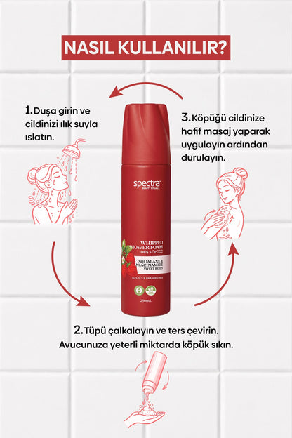 Sweet Berry Tatlı Çilek Kokulu Vegan Whipped Duş Köpüğü, Squalane & Niacinamide 250 ml - 9