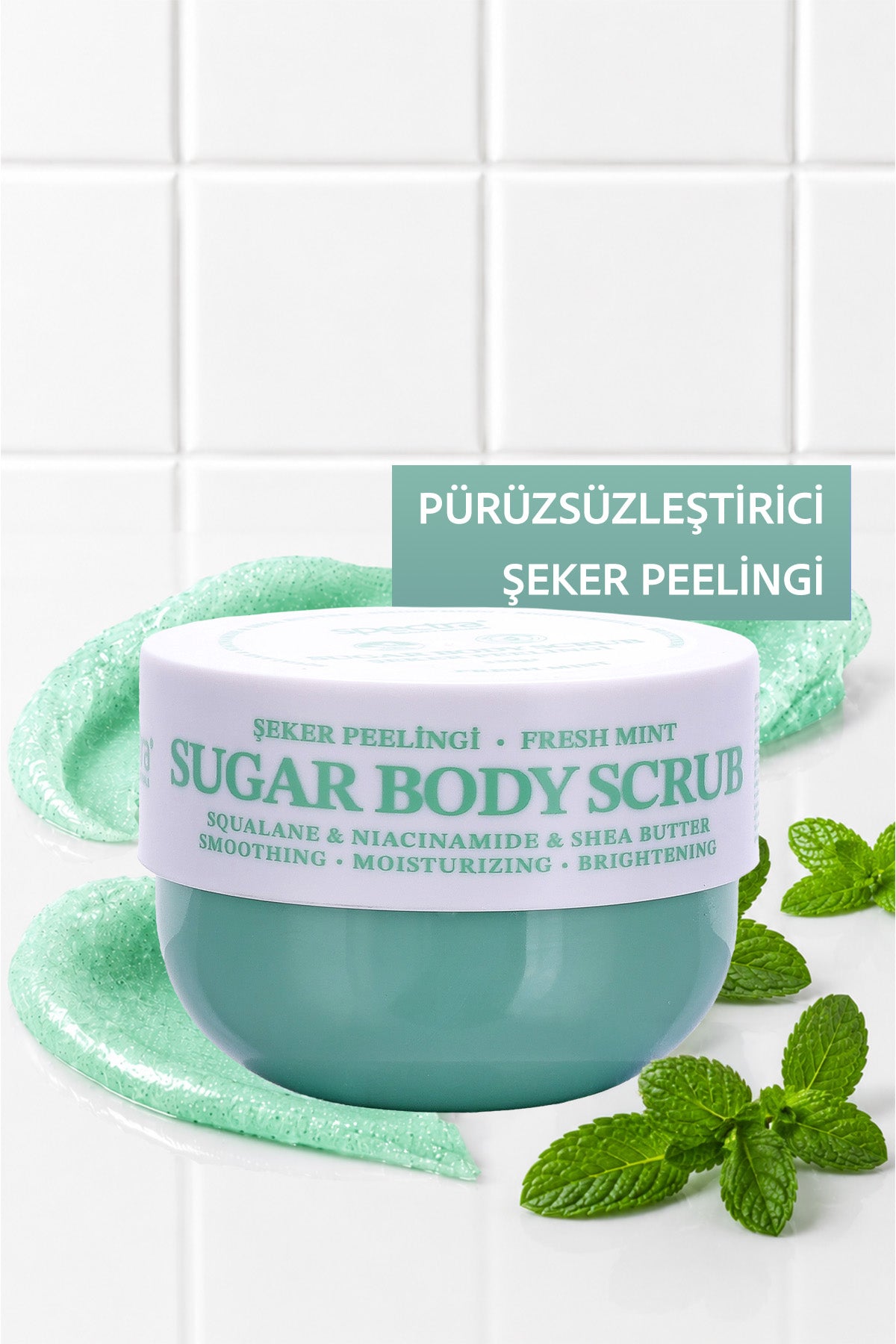 Pürüzsüzleştirici ve Nemlendirici Vegan Şeker Peelingi -Fresh Mint- Body Scrub 330 gr
