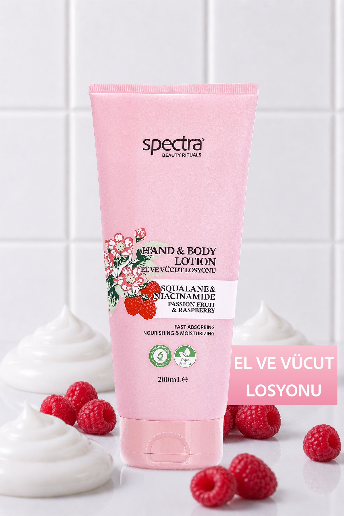 Nemlendirici ve Canlandırıcı Vegan El ve Vücut Losyonu -Raspberry&Passion Fruit- 200 ML
